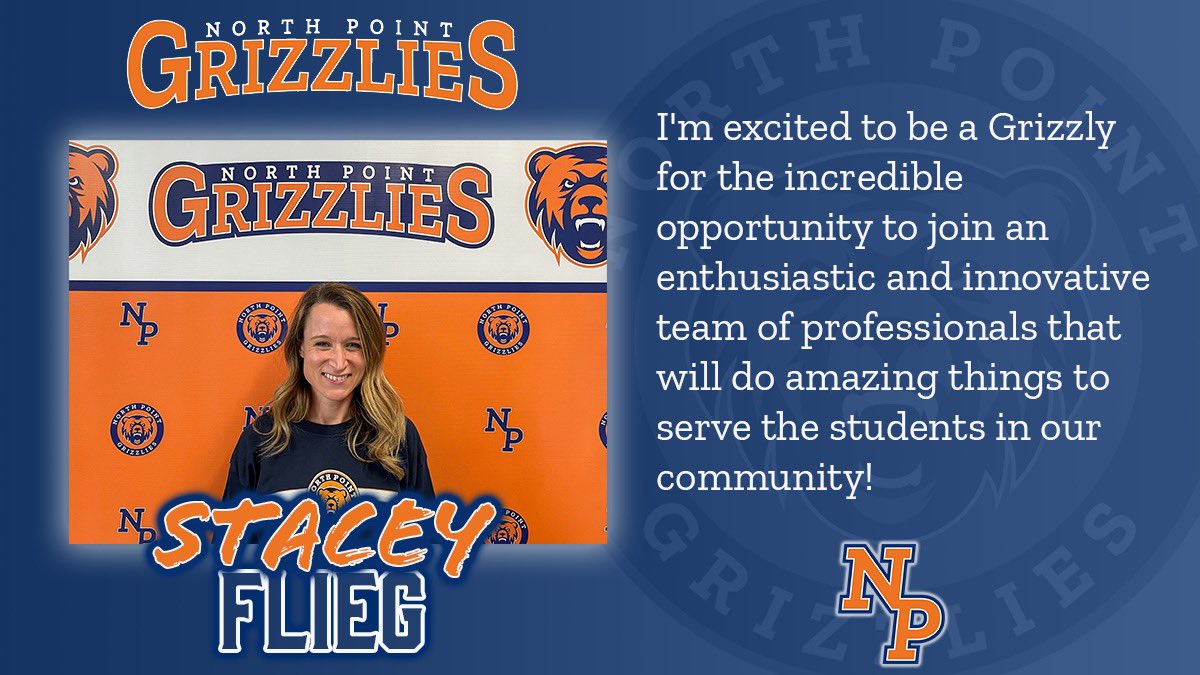 Dr_Shelmire's tweet photo. Please join us in welcoming Stacey Flieg to our science department at North Point!!!

#WelcomeToTheDen 💙🧡

@MrsFlieg @NP_Grizzlies_AD @NP_JMoore https://t.co/Mm7oFJAV3I