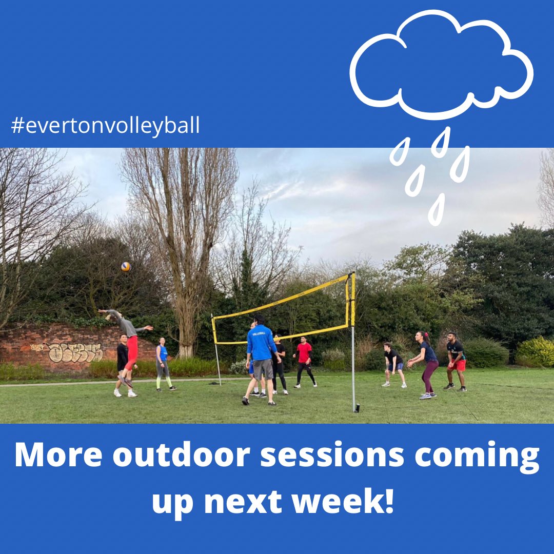 EvertonVball's tweet photo. Due to the rain, wind and just unpredictable weather we have decided to postpone our official outdoor sessions to NEXT week! 🥲 #backinaction #evertonvolleyball #toocoldtoplayoutsidethisweek 🏐💙 https://t.co/zCplnYLB4U