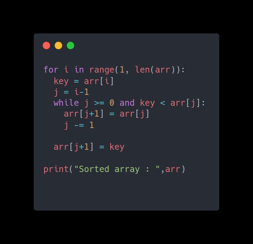 load_thecode's tweet image. Insertion sort in #Python3
Basic algorithm - Tweet 3
Have a great day!

#100daysofcode
#100daysofcodechallenge #Python
#DEVCommunity #Developer
#pythonlearning #Coding
#pythondeveloper #datastructure
#programmers #pythonprogramming