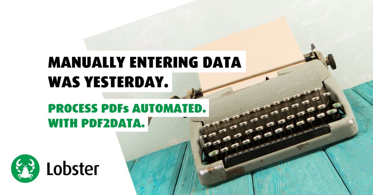 _LobsterUK's tweet photo. Enter data manually? Past! Yes, you heard right. With the new additional module for Lobster_data, PDF2Data, you can process PDFs automatically. This means that processing documents now only takes minutes. No copy &amp; paste. Splendid. https://t.co/iqSWuWP34i https://t.co/uweZb6COUX