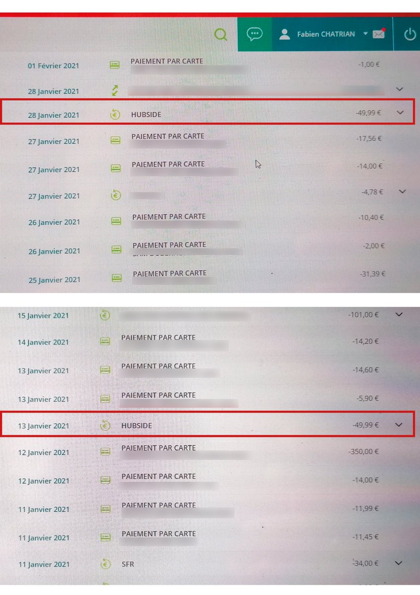 #SFR #HUBSIDE #ATTENTION  

Attention à tous les abonnés SFR, vérifiez vos relevés bancaires. Je viens de découvrir une option HUBSIDE que je pensais résiliée depuis 1 an et demi. Je suis débité de 50 euros par mois, et parfois même 2 fois dans le mois! ALERTE
