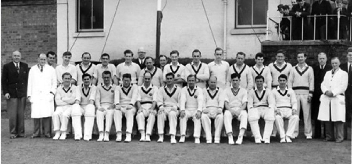 ScottyCricket's tweet photo. #Season1956 @CricketScotland v @CricketAus at @WoSCC #DouglasBarr @GrangeCC and #LCDudman of #PerthshireCCC @PerthDoocotCC opening the batting  #RevJimAitchison @KCC1852 scored💯 #DavidBaxter 4thL back row @FerguslieCC made debut #HunterCosh @ayrcc and #KeithMiller Skips https://t.co/GKH0UQ0I2u