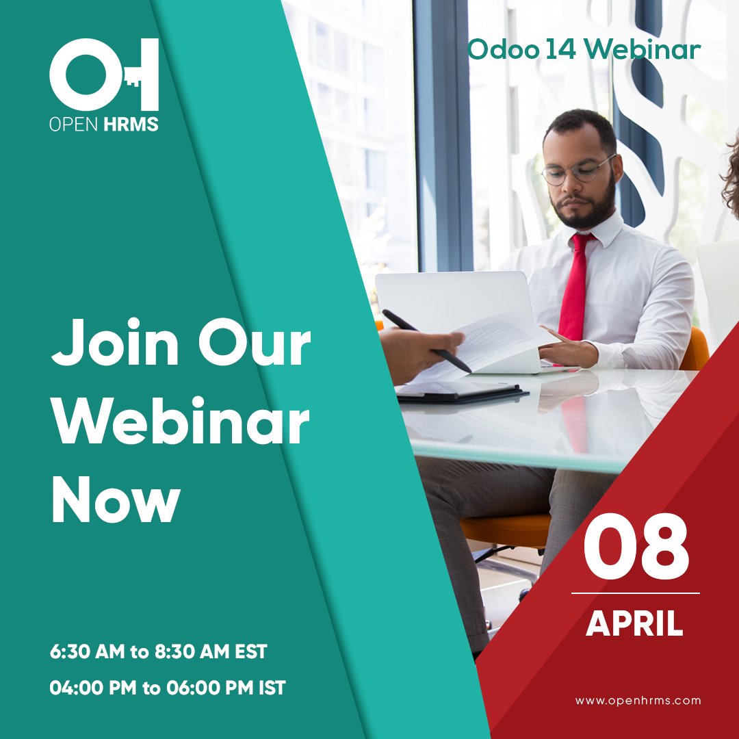 Openhrms's tweet image. LIVE Now - Free Webinar in Open HRMS
Click the Zoom link to join the webinar:
us02web.zoom.us/j/85701378323
Time: 04:00 PM to 06:00 PM (IST)
06:30 AM to 08:30 AM (EST)

#hrsoftware #cybrosysodoo #webinar #openhrms