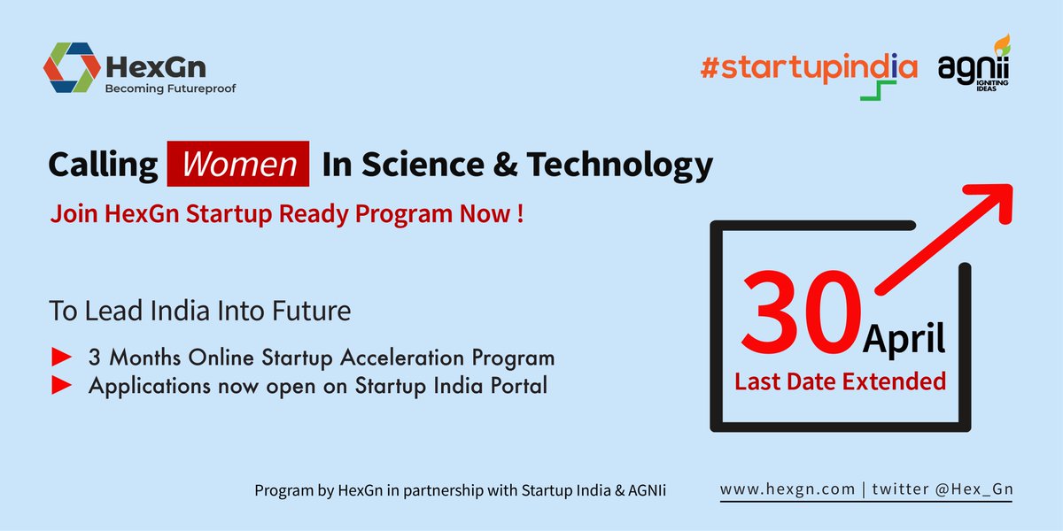 HexGn (@hex_gn) on Twitter photo Announcing new deadline for '<a href="/Hex_Gn/">HexGn</a> Startup Ready Program', in partnership with <a href="/investindia/">Invest India</a>, <a href="/agnii_goi/">AGNIi</a> & <a href="/startupindia/">Startup India</a>.
Now send applications by April 30, 2021.
Apply and fast track your entrepreneurial journey: bit.ly/2OzHWzz Announcing new deadline for '<a href="/Hex_Gn/">HexGn</a> Startup Ready Program', in partnership with <a href="/investindia/">Invest India</a>, <a href="/agnii_goi/">AGNIi</a> & <a href="/startupindia/">Startup India</a>.
Now send applications by April 30, 2021.
Apply and fast track your entrepreneurial journey: bit.ly/2OzHWzz