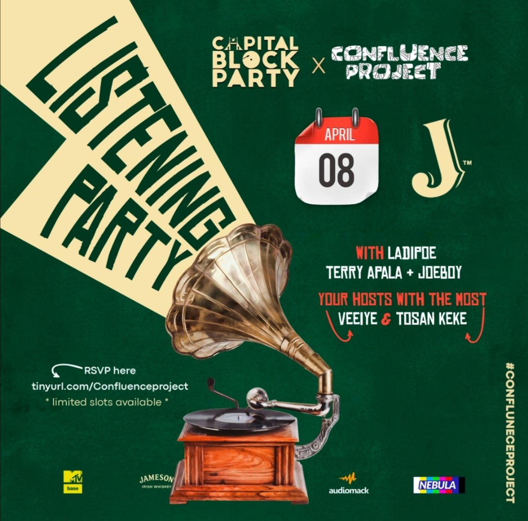 potam1304's tweet photo. Tonight is the listening party of the #ConfluenceProject, with live performances from @ladipoe @iam_TerryApala & @joeboyofficial.
To be hosted by the intelligent @veeiye and @TosanKeke_.
Cc @captlblockparty @MNLNDBlockParty @TheCapitalmvmt_ @AbujaKulture
#AbujaTwitterCommunity https://t.co/PRfbGSdSkk