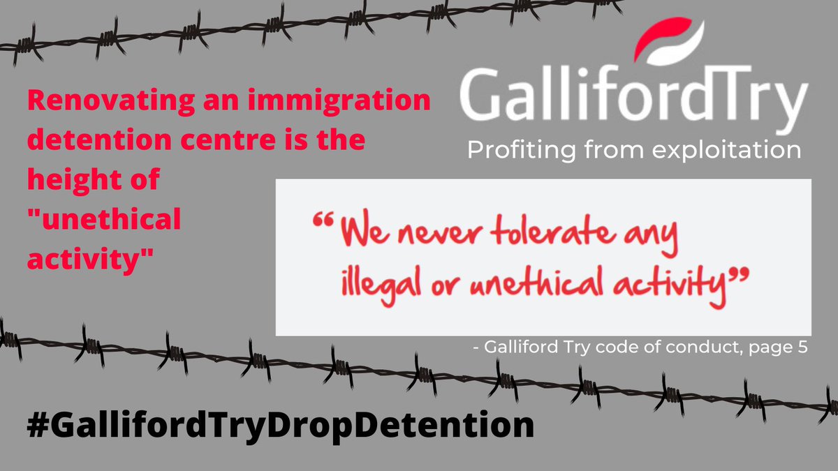 .@gallifordtry on your company website you stress your commitment to being ethical: “We never tolerate any illegal or unethical activity”. 
What part of redeveloping a detention centre for migrant women is ethical? ⁉️🤔 
#NoToHassockfield #GallifordTryDropDetention #DropDetention