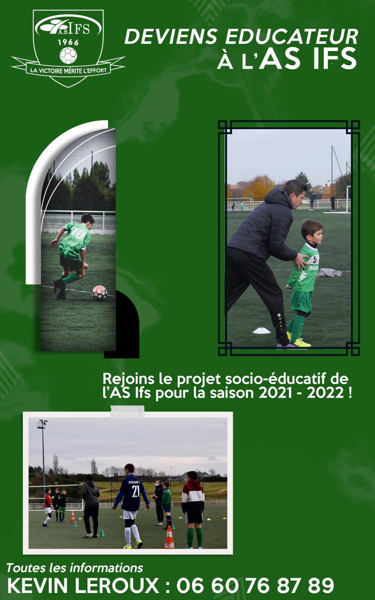 KevinLeroux_'s tweet photo. La saison prochaine se prépare dés maintenant, l'AS IFS FOOTBALL vous accueille, pour encadrer ses nombreuses équipes au sein d'un club dynamique et stable ⚪🟢 https://t.co/9AcXVACF7y