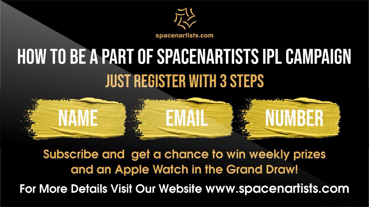 SpaceNArtists's tweet photo. 3 Easy Steps to join the Spacenartists IPL Campaign!
Be part of https://t.co/zszgqJqWnl ✨
📍Join Now! to Get a chance to win weekly prizes and an Apple Watch in the Grand Draw!
#IPLCampaign #IPL2021 #JoinNow #Giveaway #Campaign #Subscribe #WeeklyPrizes #Applewatch #Influencers https://t.co/474EVrJuOu