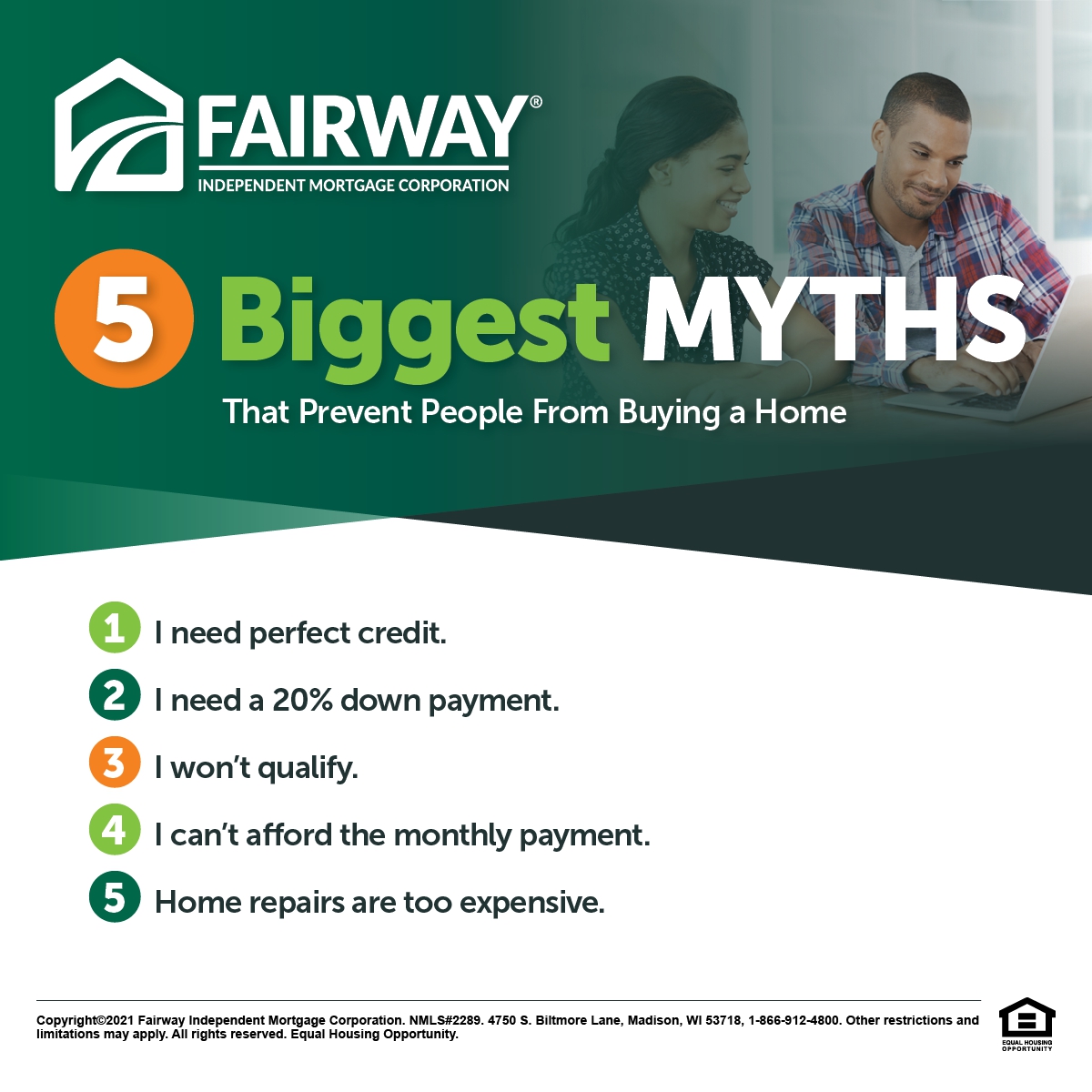 Is buying a home on your goal list this year? Good for you! The best thing you can do to make sure you're on the right path is to talk to an experienced Loan Officer. #FairwayNation has you covered! Call us today! #MortgageMyths #FirstTimeHomeBuying