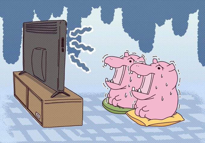 怖い番組を見ているカバさんたち
#カバ #かば #イラスト #テレビ 