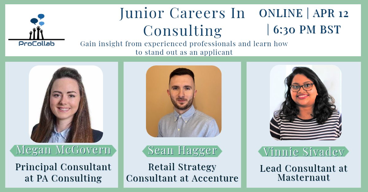 ProCollab_'s tweet image. We are looking forward to our free &quot;Junior Careers in Consulting&quot; webinar which will inspire those interested in consulting. If you want to participate in this event you will need to create a #free ProCollab account at: procollab.net
#career #network #consulting #job