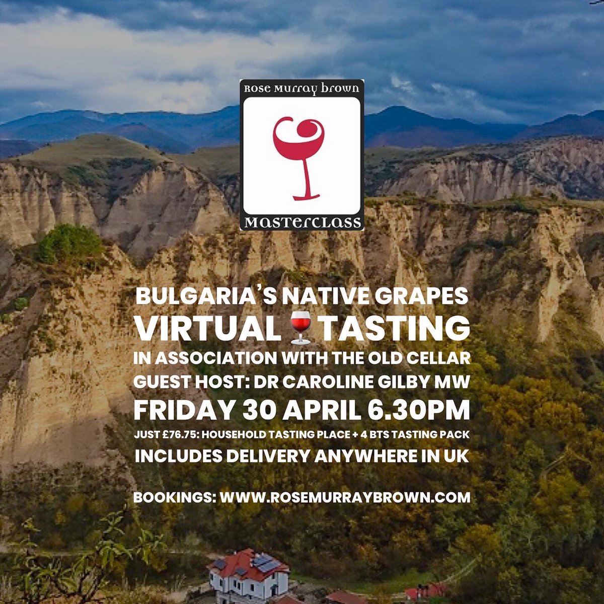 Discover beautiful #Bulgaria....Join our next virtual tasting with guest host @CarolineGilbyMW UK’s leading Eastern European #wine expert in association with <a href="/TheOldCellar/">The Old Cellar</a> Friday 30 April 6.30pm 
#winetasting #bulgaria rosemurraybrown.com