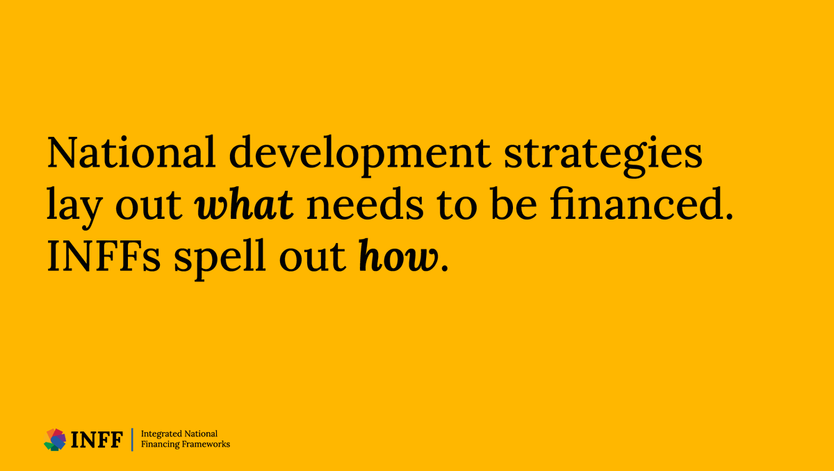 🔍 Getting familiar with #INFFs

Integrated National Financing Frameworks – INFFs for short - are powerful tools to help countries mobilise resources and put in place policies to accelerate progress towards the #SDGs. 

Discover more 👉  bit.ly/3t1Ebm5