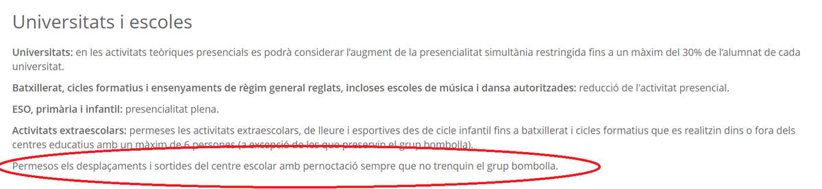 Les colònies escolars fora de la comarca es poden fer sempre que es respecti el grup bombolla bombolla. Ho podeu comprobar al web del Departament de Salut.
canalsalut.gencat.cat/ca/salut-a-z/c…