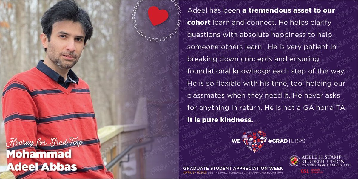 UMDGSL's tweet photo. Celebrating Adeel! 💜 #gsaw #gradappreciation #gsaw21 #gradterps https://t.co/LxKrO0bAfn