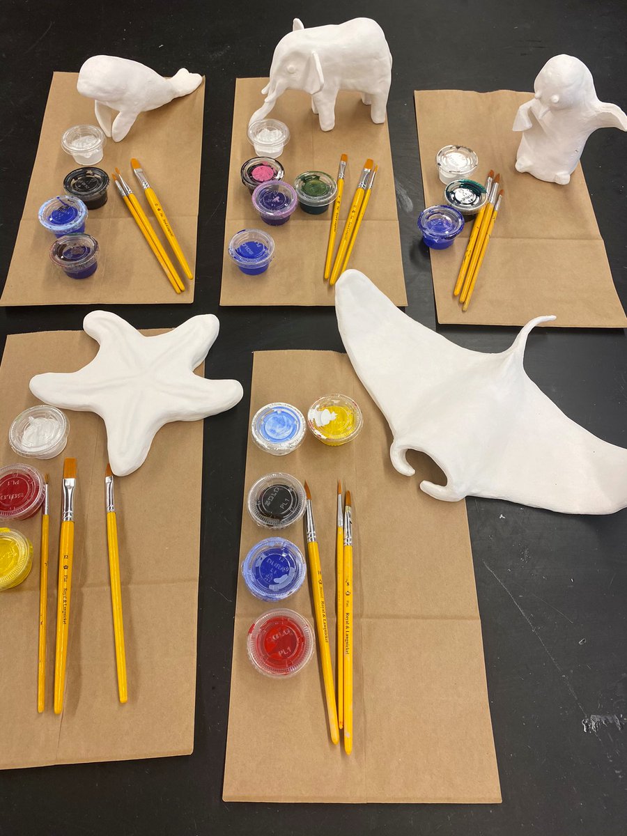 cfisherHDHS's tweet photo. Gathering materials for remote students! How cute are these clay animals?! #hdhspride #sculpture #remoteart https://t.co/HNDXARMbLX