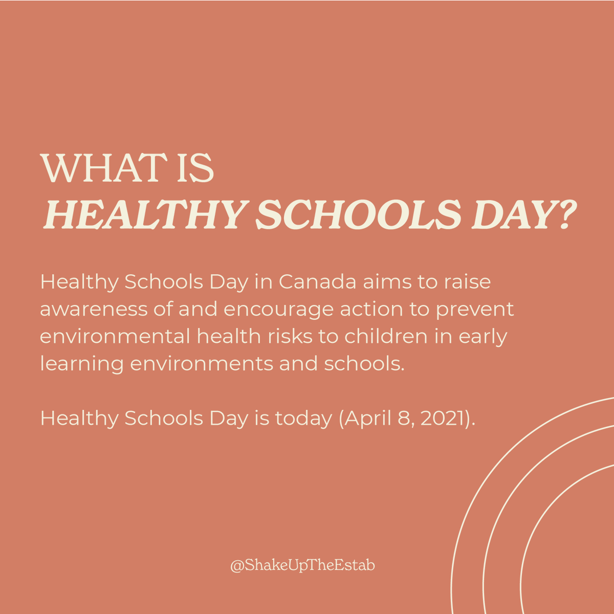 ShakeUpTheEstab's tweet photo. April 8th is Healthy Schools Day and there are 5 ways to act:
1. Follow them and use #HSDClimateAction
2. Follow their Share It | Shout It challenge.
3. Share their Climate Action campaign poster.
4. Take a look at their resources
5. Complete their Educators Survey (1/2)🌱 https://t.co/3gcFqmpy4e