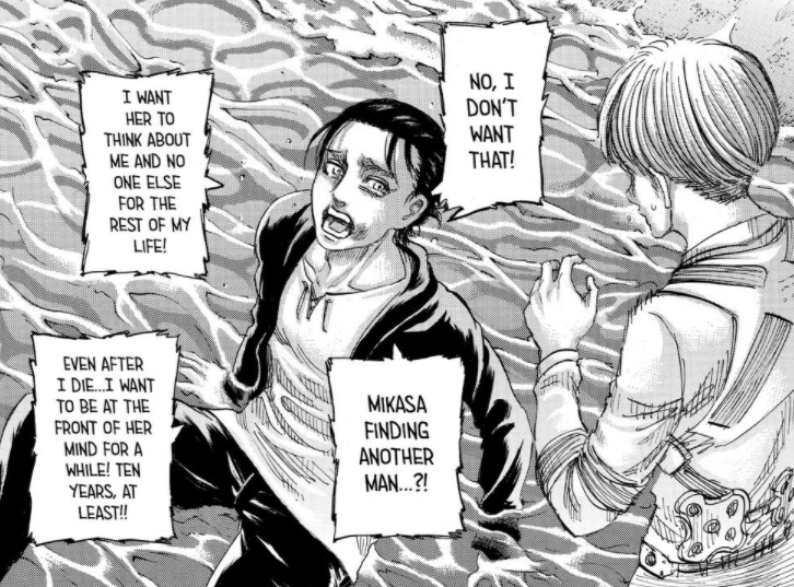 anyway, LMAO this panel was really good. I don't get the hate on it but I'm guessing it comes from those ppl who always saw eren as this stoic badass and didnt realize he was just putting up a front I thought it was a really good, honest, and vulnerable moment