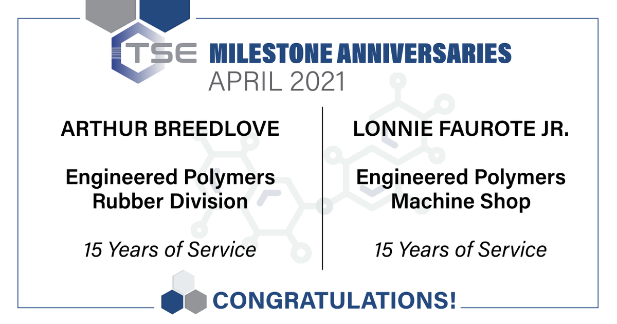 TSE_Industries's tweet photo. #Congratulations! ๐A huge thank you to all the employees celebrating milestone anniversaries this month with TSE. ๐๐ We are grateful for your many years of dedicated service and the wonderful job you do for TSE every day. ๐
#tseind #TSEproud #milestoneanniversary #TSEstrong https://t.co/t39sb9IGRK