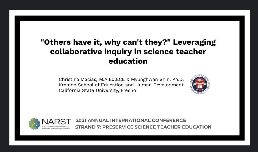 Still thinking about my first <a href="/NARSTorg/">NARST</a> presentation yesterday! Fantastic sessions on preservice science teacher education! <a href="/FresnoKremenEdu/">Kremen School of Education and Human Development</a> @fresnostate <a href="/Myung0803/">Myunghwan Shin</a> #STEMeducation #STEMforall