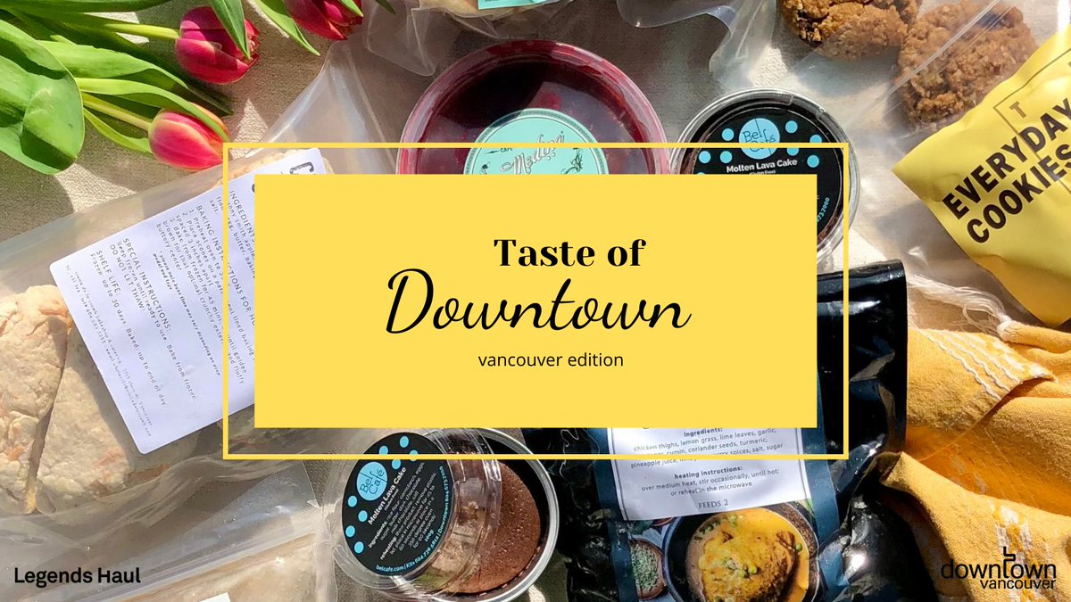 downtownvan's tweet photo. Support local restaurants with the Taste of Downtown: Vancouver Edition culinary box! Available until April 19th, 2021 via @legends_haul ✨ More info here: https://t.co/WsCA5f1OtS https://t.co/S9VKdnnI20