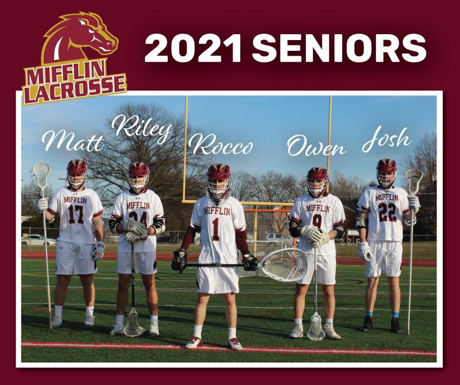 GovMifflinHSlax's tweet photo. Tonight before our game with Berks Catholic we honor these five seniors for their contributions to our program. Program starts at 6:15pm, gametime 6:30pm. #gomustangs #relentless #mustangs4ever https://t.co/wRTStMXfin