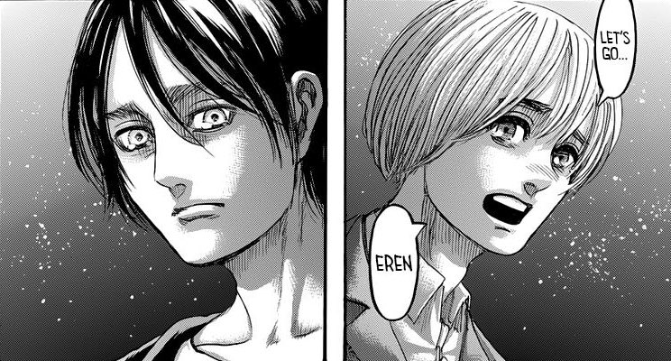 Sebelum lanjut, saya menyadari pertumbuhan Eren dan Armin dari anak kecil hingga menjadi dewasa ketika mereka berbincang. Mungkin ada maksud tersendiri di baliknya. Apapun itu, ini adalah detail kecil yang menarik perhatian saya ketika membaca chapter ini. #AttackOnTitan139