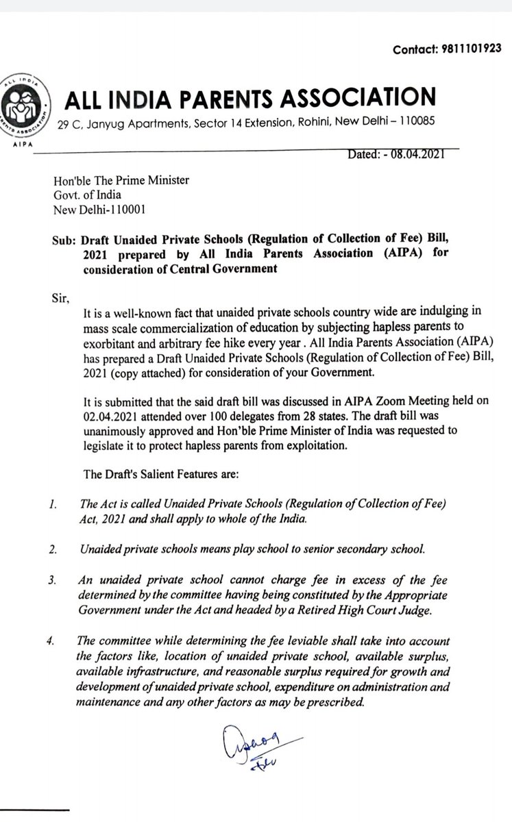 socialjurist's tweet photo. AIPA writes to PM demanding central legislation on School Fee https://t.co/D0AXMtbhYb