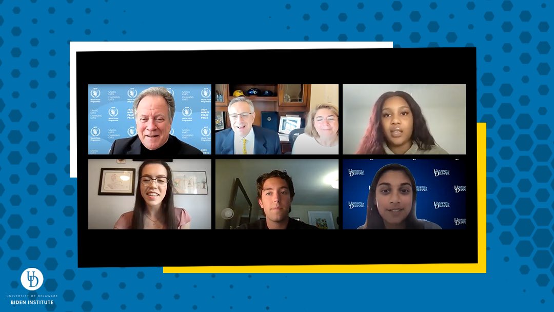 UDBidenInst's tweet photo. Did you know 1 in 9 people in the world don’t have enough to eat? Organizations like @WFP are making a difference to help people worldwide. Special thanks to @WFPChief David Beasley for joining us at @UDelaware to discuss how we can solve food insecurity and global hunger. 🌎 https://t.co/fI9bT8djs1