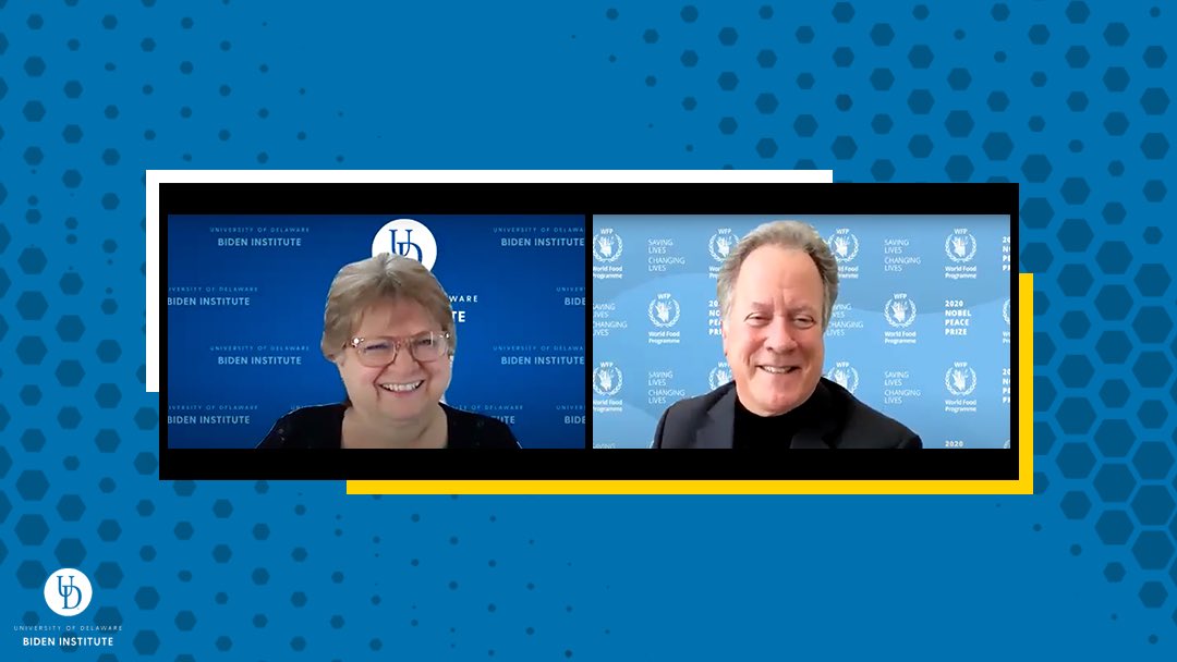 UDBidenInst's tweet photo. Did you know 1 in 9 people in the world don’t have enough to eat? Organizations like @WFP are making a difference to help people worldwide. Special thanks to @WFPChief David Beasley for joining us at @UDelaware to discuss how we can solve food insecurity and global hunger. 🌎 https://t.co/fI9bT8djs1