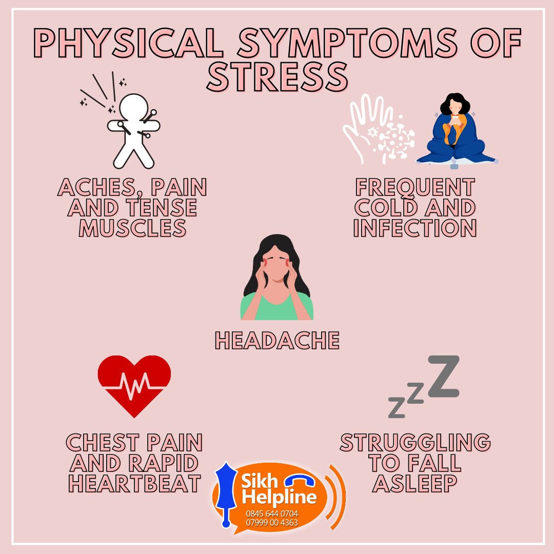 48% of people have trouble sleeping because of stress. If you feel overwhelmed and it affects your everyday life, call #SikhHelpline or email info@sikhhelpline.com for support.

#StressAwarenessMonth #PhysicalSymptoms #Stress