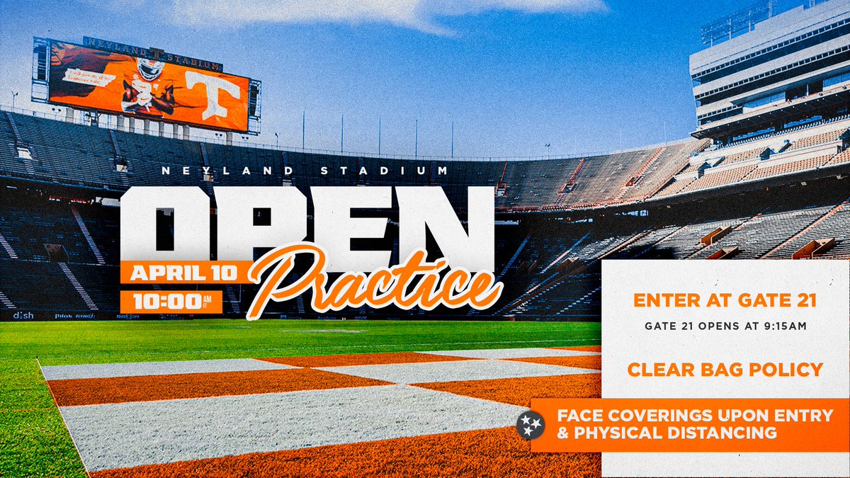 Vol_Football's tweet photo. Open practice at Neyland Stadium!

Get your first glimpse of @coachjoshheupel's 2021 Tennessee Volunteers Saturday at 10am.

Details » https://t.co/Pmsd1gtSDM https://t.co/DVITIuEOz4