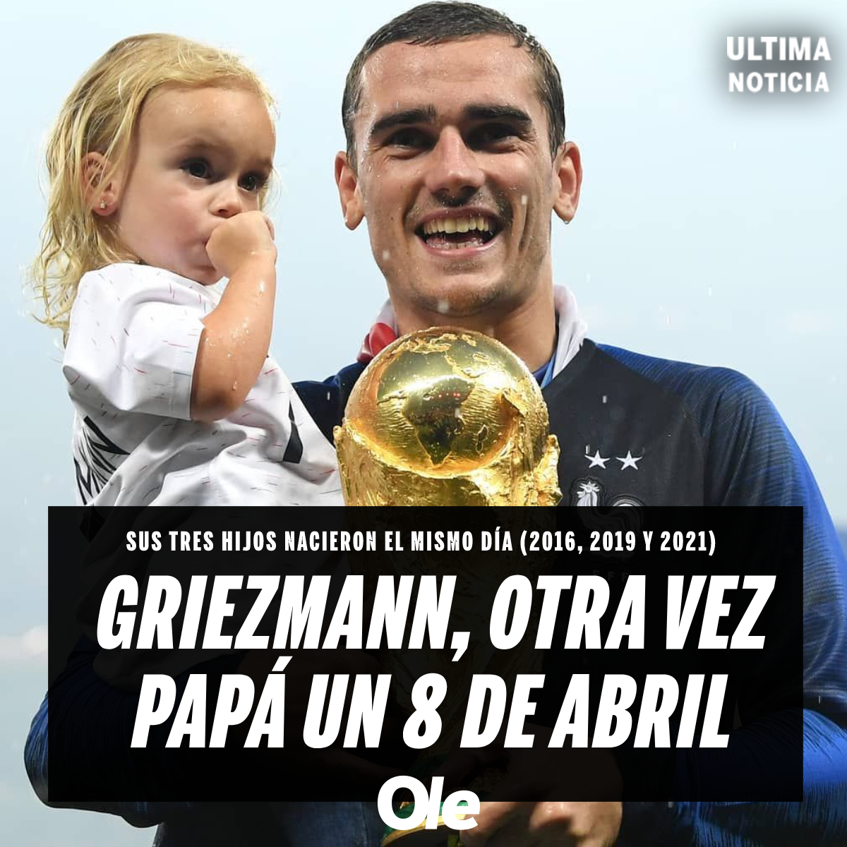 DiarioOle's tweet photo. 1⃣ 8 de abril de 2016: Nace Mía, primer hijo de Griezmann
2⃣ 8 de abril de 2019: Nace Amaro, segundo hijo de Griezmann
3⃣ 8 de abril de 2021: Nace Alba, tercer hijo de Griezmann

🇫🇷 ¿Hoy es tu cumpleaños? Yo no te quiero decir nada pero... https://t.co/XiTKZTN5rt
