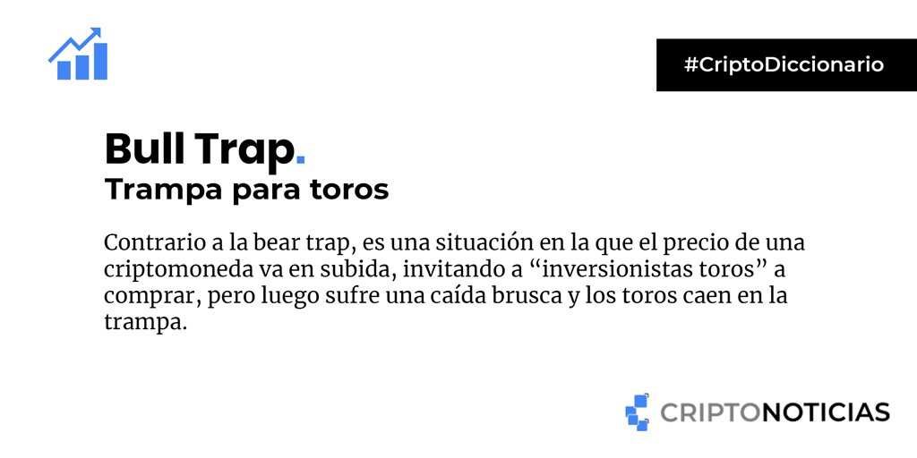 CriptoNoticias's tweet photo. ¿Sabes qué es un inversionista "toro"? Para el momento en que el mercado sufre la caída, los "toros" ya habrán caído en la trampa🐂💰📔
#Bitcoin #Bull #BullTrap #mercado #criptomnedas #glosario #BTC #trading #inversión #dinero #CriptoDiccionario https://t.co/rJL0fG3Sni