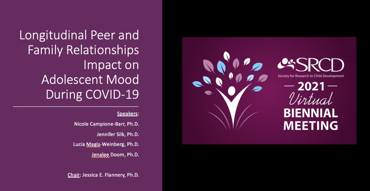 j_flan's tweet image. Come join us today at 2:45EDT! We have a fantastic line up speakers @CampioneBarr @silk_jennifer @luciamawe @thetruedrdoom discussing exciting emerging themes on Longitudinal Peer and Family Relationships Impact on Adolescent Mood During COVID-19! #SRCD2021 @SRCDtweets
