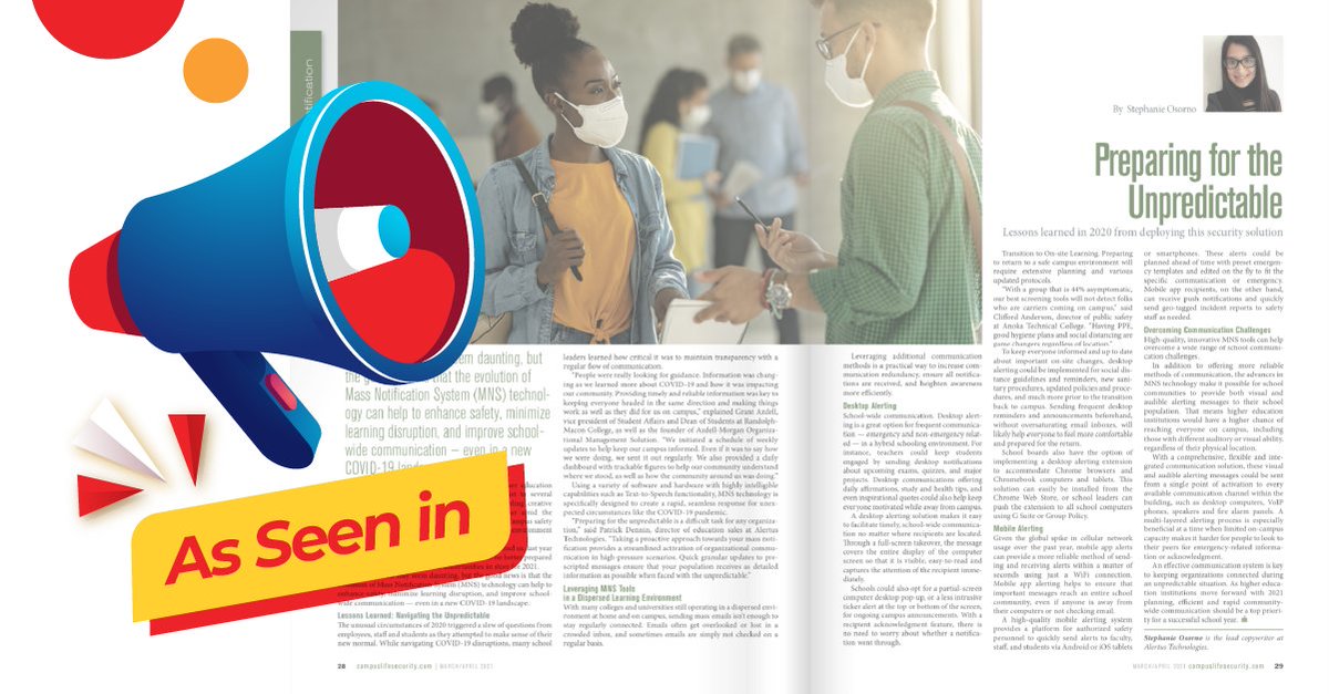 alertustech's tweet image. Read here to learn how MNS technology can help higher education institutions improve school-wide communication and prepare for 2021 challenges: ow.ly/Mflm50EiLSz #massnotificationsystems #schoolsafety