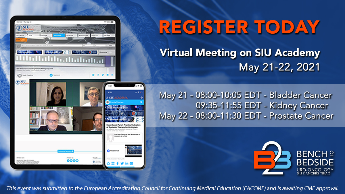 SIU-Urology (@siu_urology) on Twitter photo Register today for the next SIU Bench to Bedside Meeting and join some of the biggest experts in bladder, kidney and prostate cancers on May 21-22 on #SIUAcademy for free: ow.ly/wWa250DI4zJ
<a href="/pcvblack/">Peter Black</a> <a href="/LoebStacy/">Stacy Loeb, MD</a> <a href="/UroDocAsh/">Ashish M. Kamat, MD, MBBS</a> <a href="/SiTanguay/">Simon Tanguay</a> Register today for the next SIU Bench to Bedside Meeting and join some of the biggest experts in bladder, kidney and prostate cancers on May 21-22 on #SIUAcademy for free: ow.ly/wWa250DI4zJ
<a href="/pcvblack/">Peter Black</a> <a href="/LoebStacy/">Stacy Loeb, MD</a> <a href="/UroDocAsh/">Ashish M. Kamat, MD, MBBS</a> <a href="/SiTanguay/">Simon Tanguay</a>
