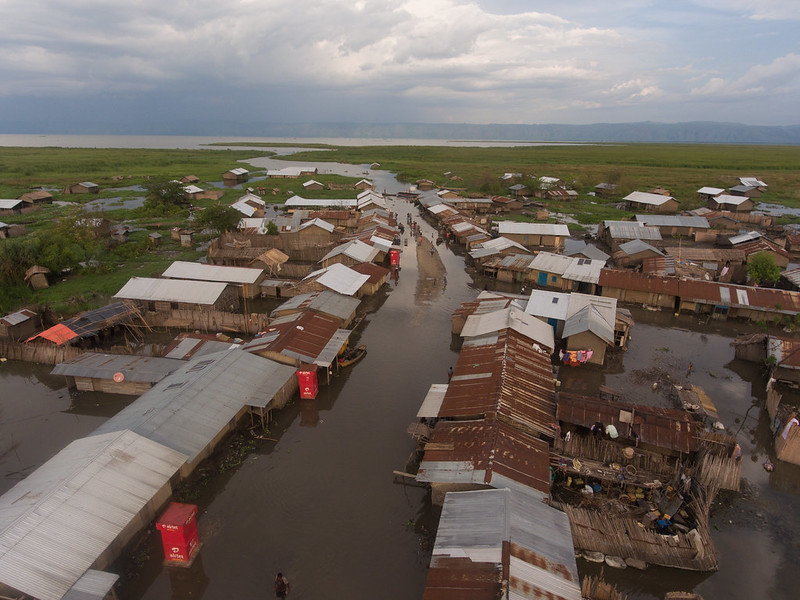 Flooded roads and houses in Western Uganda.