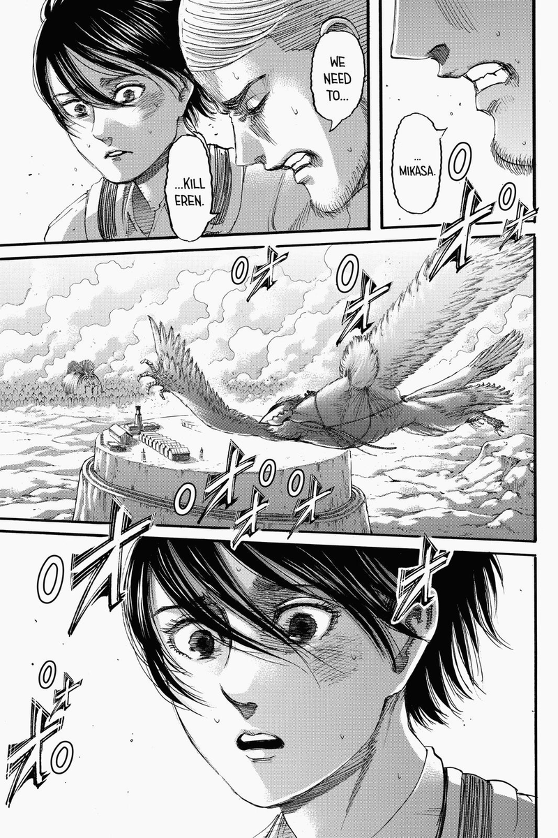 So we knew that Ymir was bound to Fritz and never disobeyed him, and we just found out that he loved him as well. So was Ymir waiting for Mikasa to kill Eren as a way to vicariously experience being "freed" from her love?? You see how convoluted this already got  #aot139spoilers