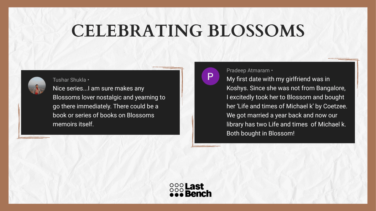 Lastbenchtweets's tweet photo. As storytellers, nothing brings us more joy than listening to our viewers narrate their encounters on our videos. 

Here are a few favourite comments from our documentary on Blossom Book House (https://t.co/93NBX7BlJ6). 👇

PS: Thank you and keep sharing; we are all ears :) https://t.co/LgfOH4DtoW