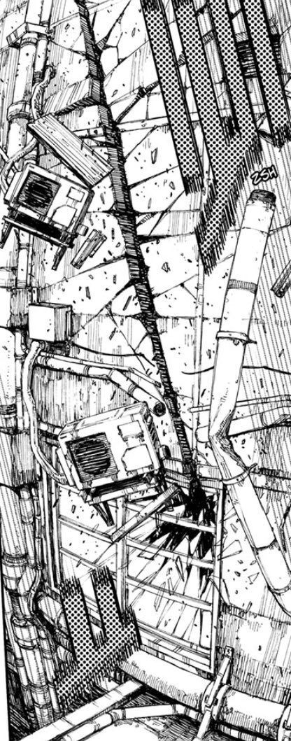 This one shows off the kind of sound effects I love from Fujimoto. A screentoned character with hatched speed line edges. Gotta be a nightmare to retouch. The crossbar of the H seems to reuse some of the original, with Vertical lines widened. Love the edges being replicated.