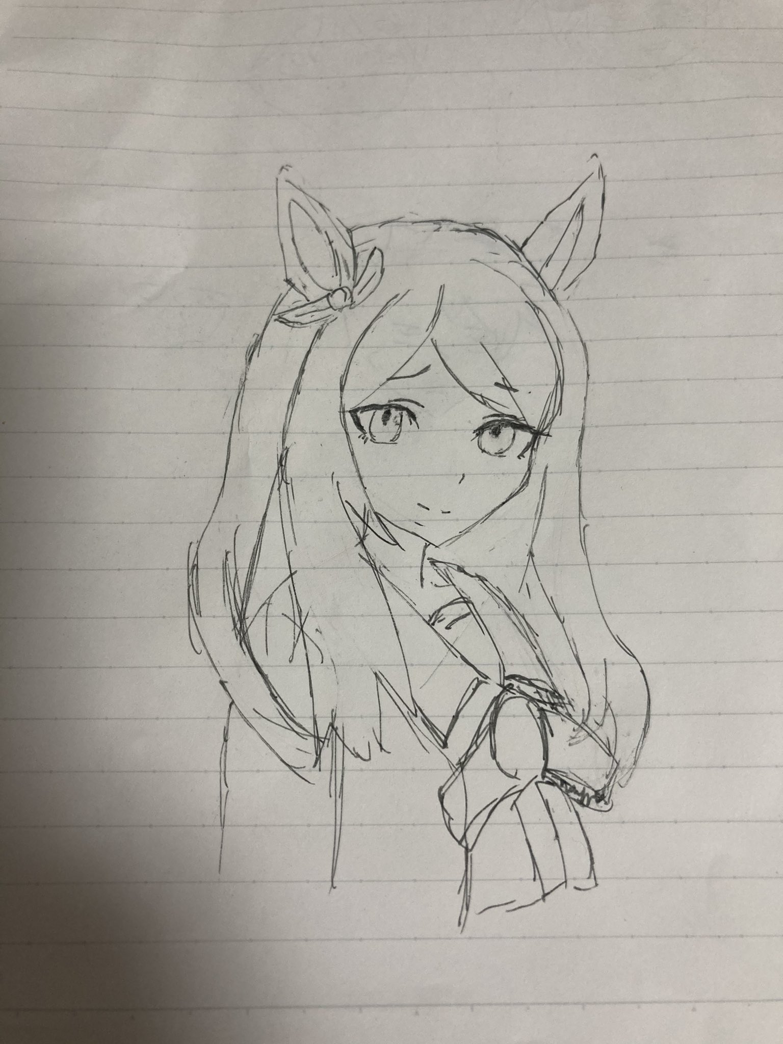 ゆきお 練習でメジロマックイーン 実際の絵だともっと顔が横向いてるんですが画力が足りなくて正面顔になる イラスト初心者 イラスト好きさんと繋がりたい