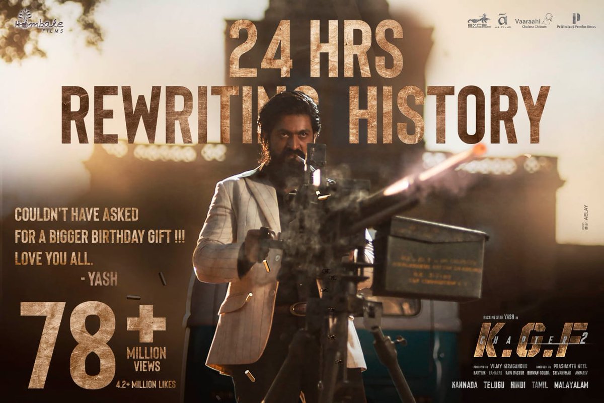 Pavan_Rockyy's tweet photo. Highest Viewed Teasers In India (24Hrs) ( All Versions )

1. #KGFChapter2 - 78M+ (Single Video ) 
2. #Saaho - 44.5M
3. #2PointO - 24.8M
4. #Bheem- 23.15M
5.#Bharat - 21.8M [ Hindi ]

Highest Viewed Teasers In India (24Hrs) ( All Versions )
@TheNameIsYash boss 😎always Top 🤠 https://t.co/rKq7IC28dE