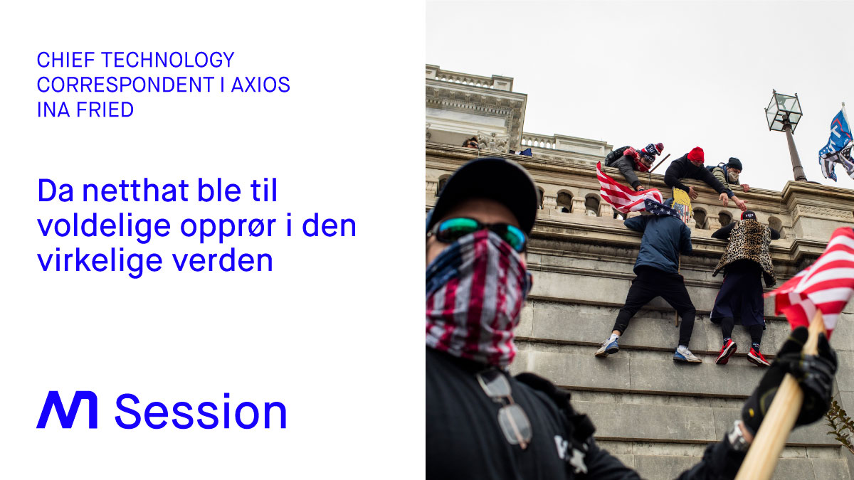 Fire år med ufiltrerte Trump-tweets og mobilisering av QAnon-grupper på Facebook, kulminerte i stormingen av Capitol Hill i vinter. Hvilket ansvar har tech-gigantene? Axios' Ina Fried diskuterer med <a href="/andorand/">Anders Hofseth</a> fra <a href="/NRKbeta/">NRKbeta</a> på #NMD21! bit.ly/3dME1so