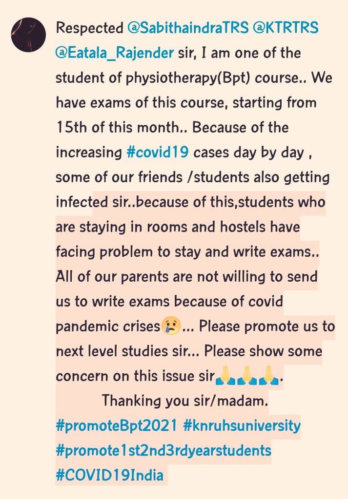 praveen_manga's tweet photo. Respected @SabithaindraTRS @KTRTRS @Eatala_Rajender @DrTamilisaiGuv sir/madam..please read this issueππ.. #BPTcourse #knruhsuniversity https://t.co/QqrqS8TgZV