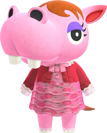 bitty - i do NOT like bitty. i remember she moved into my town once and i was so upset because i just do not like the hippos and people say she's cute and i hope they're not just lying to not make hippos feel bad because we should make the hippos feel bad.