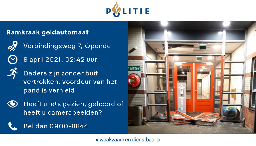 Politie zoekt daders van plofkraak bij MFC De Veste in Opende - #Groningen -..