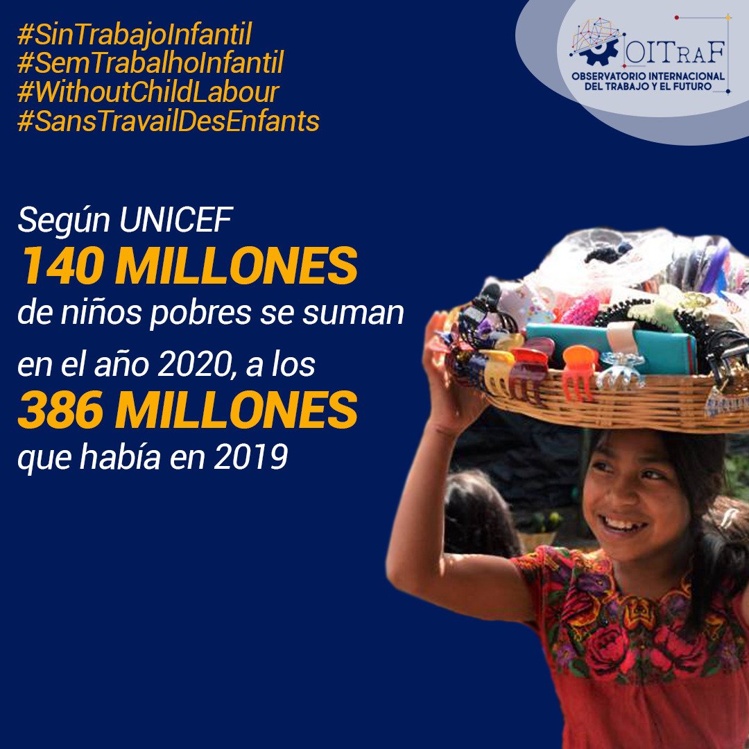 #TrabajoInfantil

👉La crisis del año 2020 afectó especialmente a la niñez. 

👉 @UNICEFenEspanol estimó que durante 2020 hubo 140 M de niños pobres que se suman a los 386 M que habia en 2019. 

@SinTrabinfantil

#SemTrabalhoInfantil
#WithoutChildLabour
#SansTravailDesEnfants