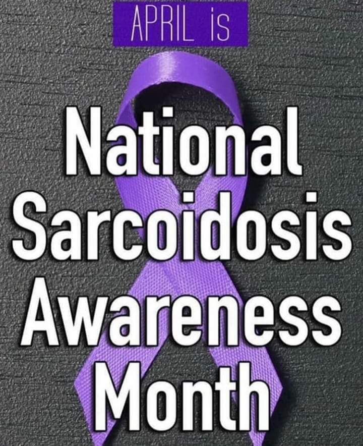 samueljhall74's tweet photo. April Is National Sarcoidosis Awareness Month #cure #educate #support #share https://t.co/ZimUJlMLk3