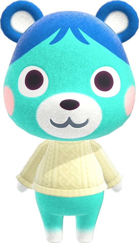bluebear - i used to love bluebear so much and she was one of my favorites and honestly she is VERY cute but overtime i just found her annoying?? i feel like for a peppy villager she& #39;s VERY peppy and i already don& #39;t really like peppy villagers so rip